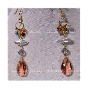 NEW Elegant Gold Statement Drop Freshwater Pearl & Multicolor Earrings